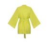 Wolfly damskie kimono lniane krótkie szlafrok z lnu wiązany limonkowy - 2