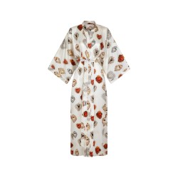 Wolfly damski szlafrok wiązany Kimono JEDWABNE długie śmietankowe - 1