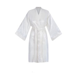 Wolfly damskie kimono długie lniane szlafrok z lnu białe z połyskiem - 1
