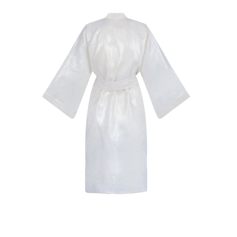 Wolfly damskie kimono długie lniane szlafrok z lnu białe z połyskiem - 2
