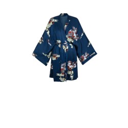 Wolfly damskie Kimono JEDWABNE krótkie granatowe w anioły - 1