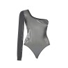 Wolfly damskie body na jedno ramię przeźroczyste srebrne - 1