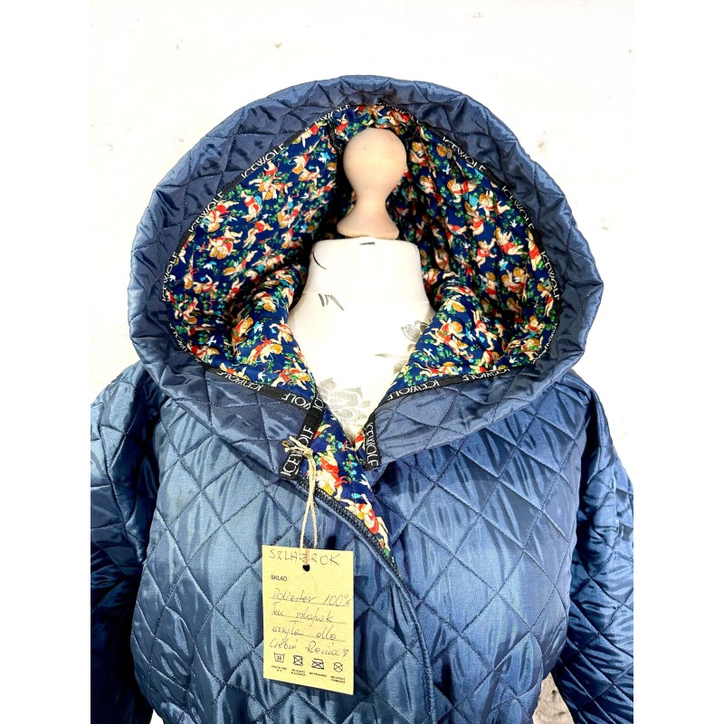 Wolfly damski SZLAFROK płaszcz PIKOWANY ocieplany outdoor z kapturem niebieski - 3