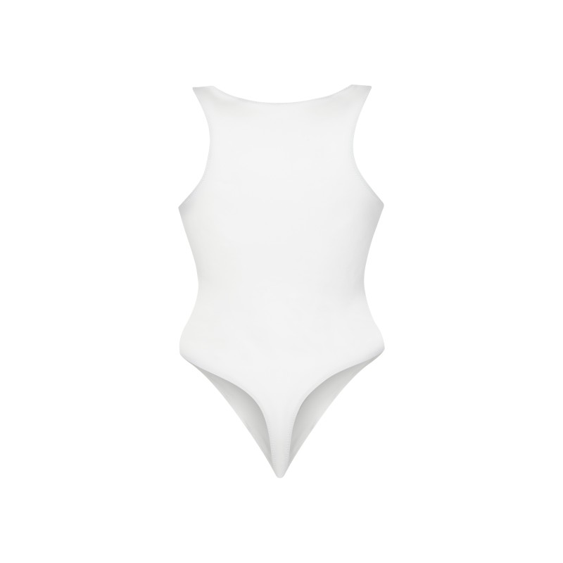wolfly damskie gładkie body basic bokserka zapinane w kroku białe - 1