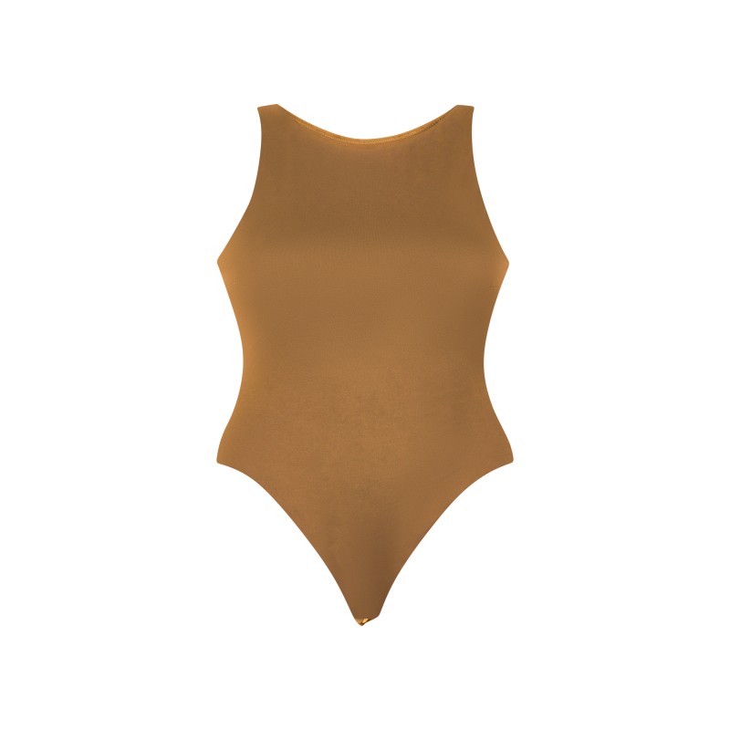 wolfly damskie eleganckie body basic bokserka zapinane w kroku Karmelowe - 1
