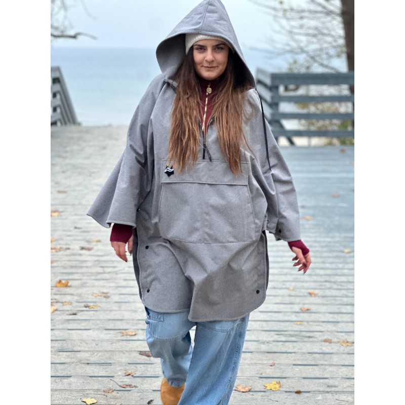 Wolfly Poncho bluza z kapturem do morsowania przeciwdeszczowe Jasny szary melanż - 6