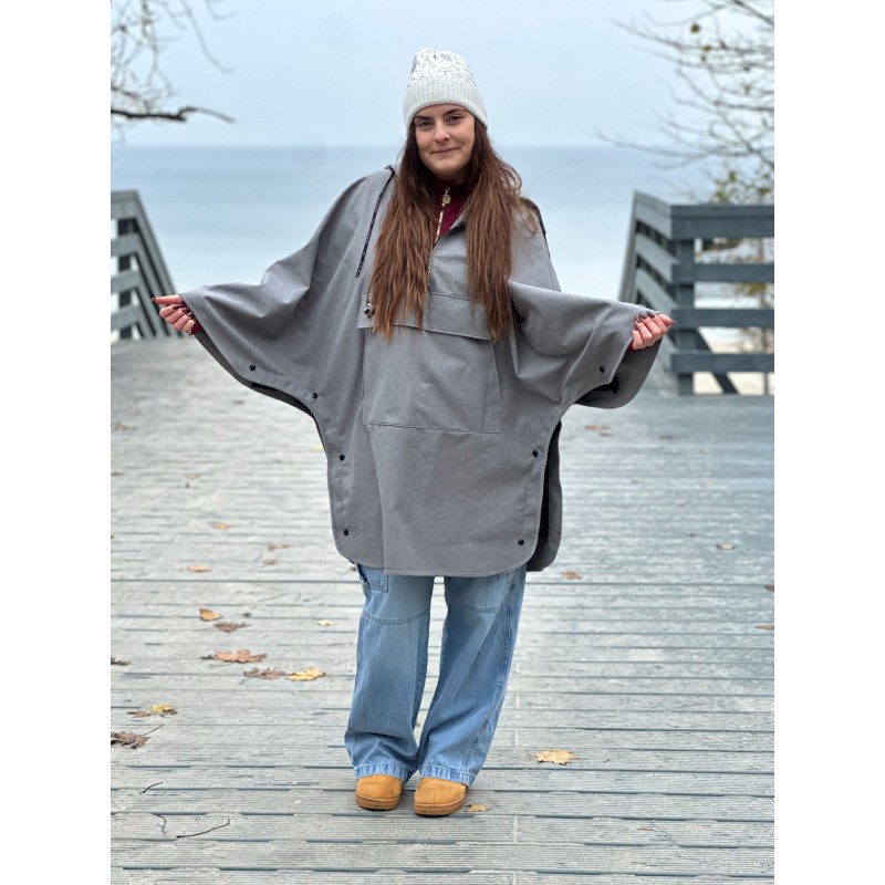 Wolfly Poncho bluza z kapturem do morsowania przeciwdeszczowe Ciemny szary melanż - 3