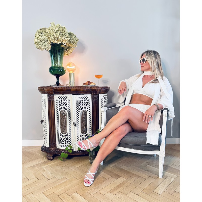 Wolfly damskie kimono lniane krótkie szlafrok z lnu białe - 5