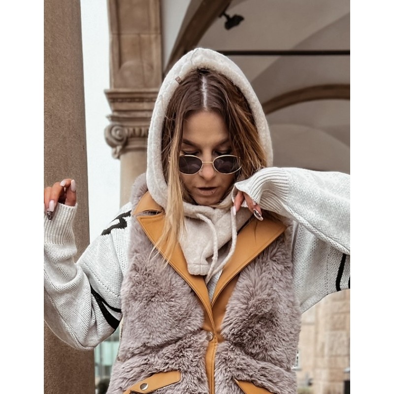 Wolfly Damski Kaptur balaclava z wełny merino jasny beż - 3
