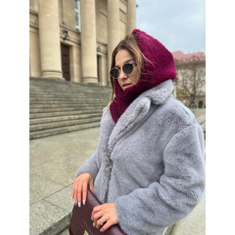 Wolfly Damski gruby Kaptur balaclava z wełny merino bordowy - 2
