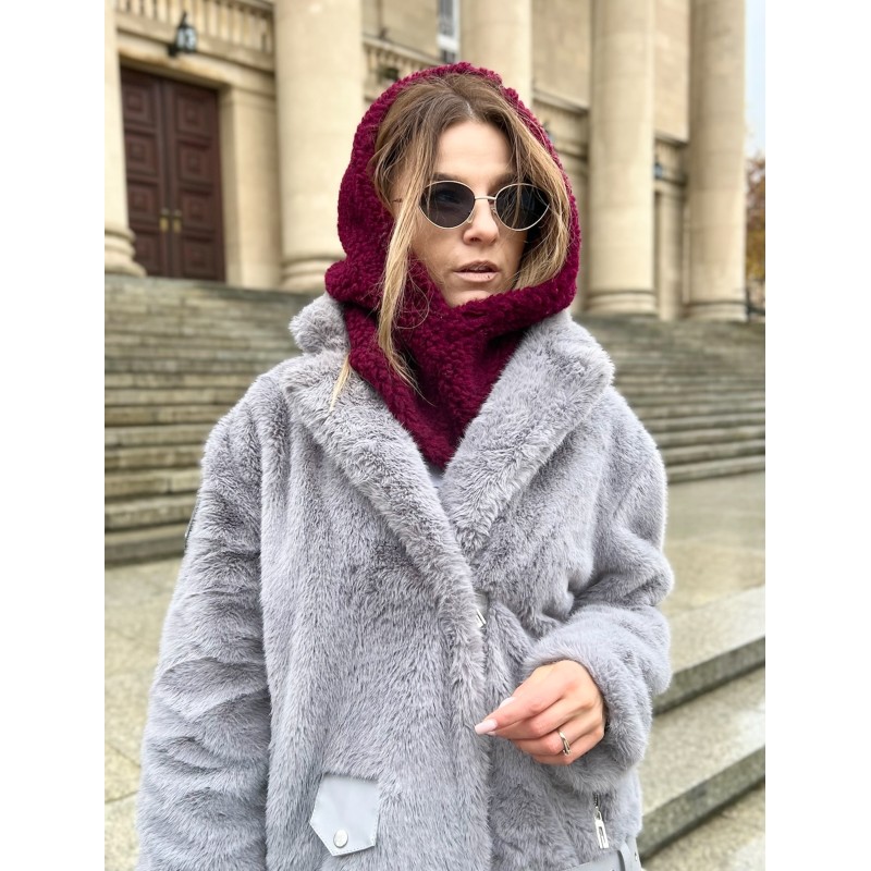 Wolfly Damski gruby Kaptur balaclava z wełny merino bordowy - 3