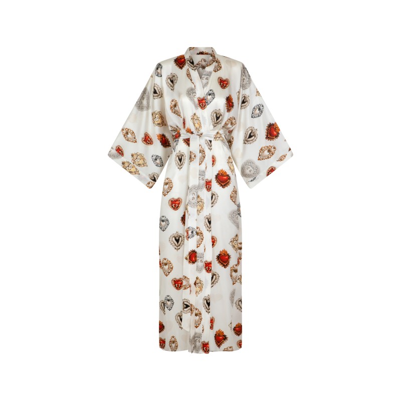Kimono JEDWABNE długie / jasne serce - 1