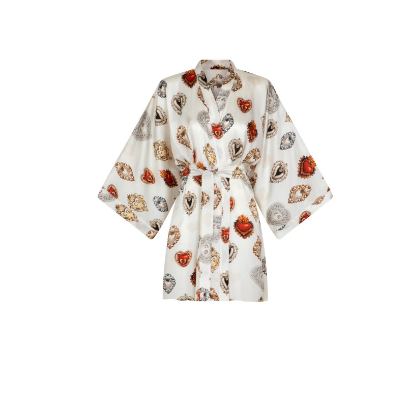 Kimono JEDWABNE krótkie  / jasne serce - 2
