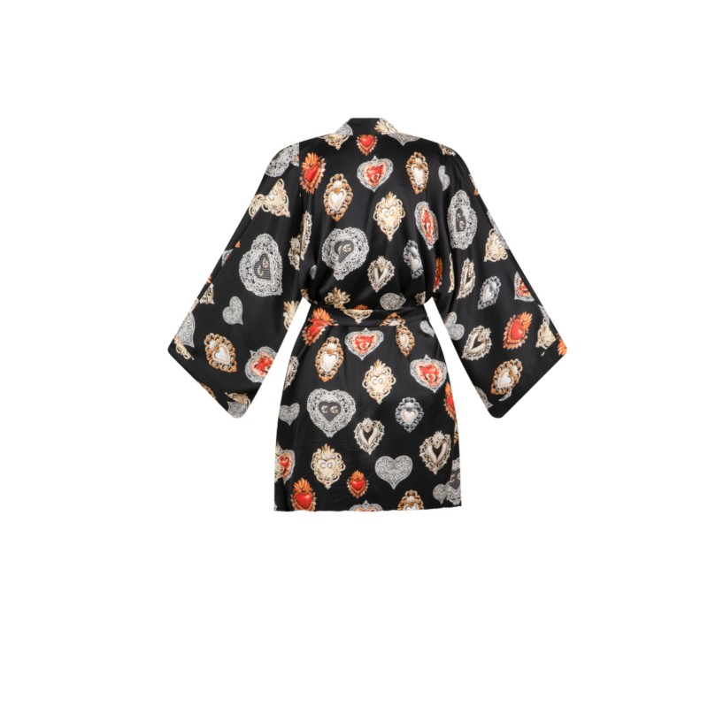 Kimono JEDWABNE krótkie  / czarne serce - 2