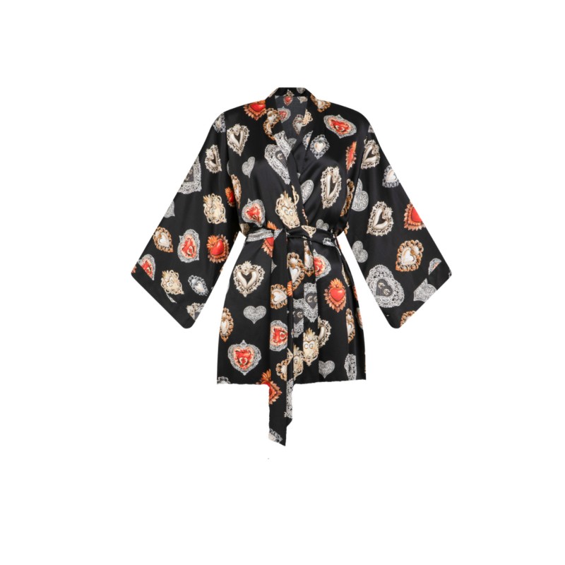 Kimono JEDWABNE krótkie  / czarne serce - 1