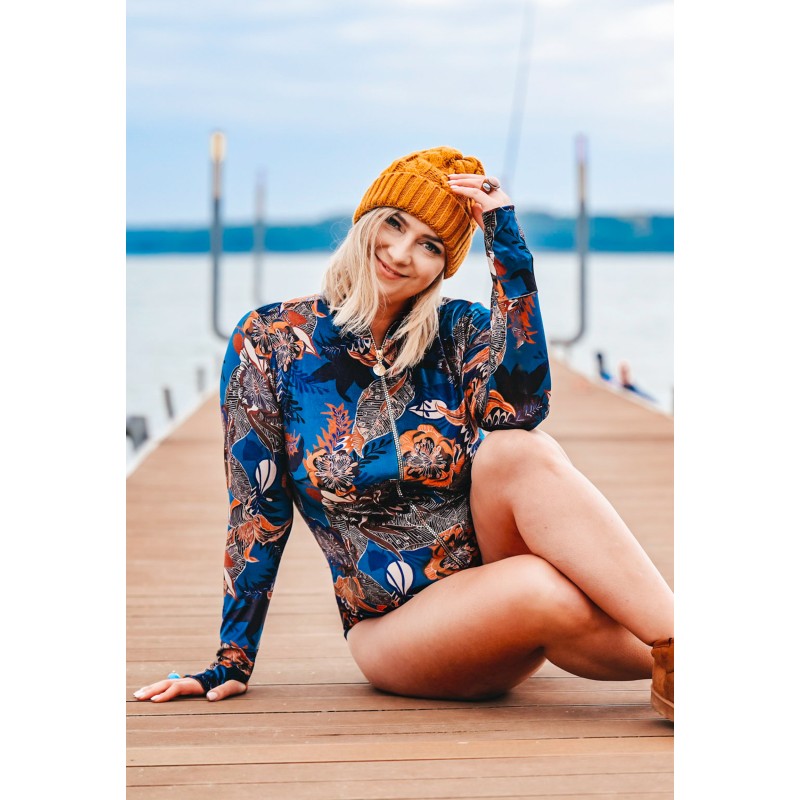 Wolfly damski strój do morsowania z długim rękawem z golfem rozpinany turkusowy - 1
