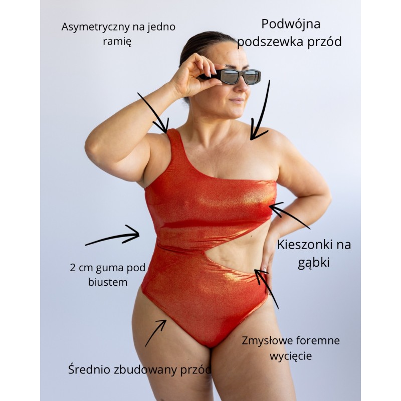 Wolfly damski Strój kąpielowy jednoczęściowy na jedno ramię z wycięciem łososiowy - 6