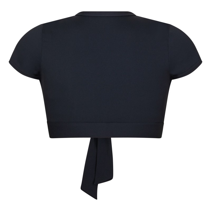 Wolfly limitowany damski strój kąpielowy top t-shirt wiązany rozpinany koszulka z krótkim rękawem czarny - 6