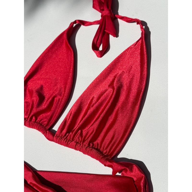 Wolfly damski strój kąpielowy góra od bikini wiązana czerwony rubin - 1