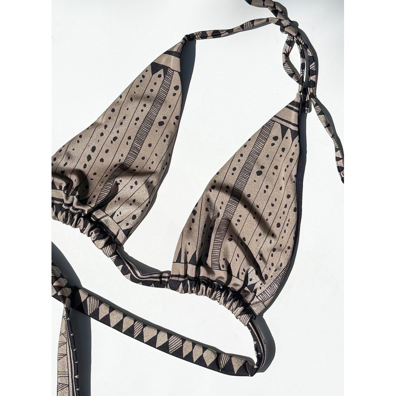 Wolfly limitowany damski strój kąpielowy góra od bikini wiązana khaki we wzory - 1