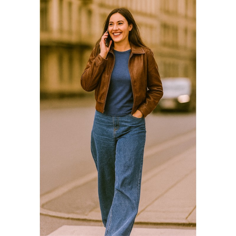 Wolfly damska koszulka z długim rękawem z wełny merino niebieski denim - 3