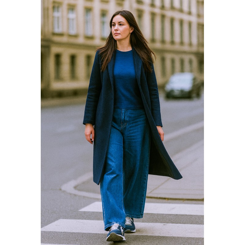 Wolfly damska koszulka z długim rękawem z wełny merino niebieski denim - 3
