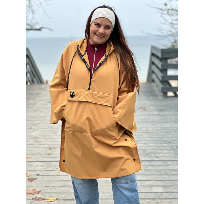 Wolfly damskie poncho do morsowanie bluza z kapturem regulowane przeciwdeszczowe musztardowe - 2