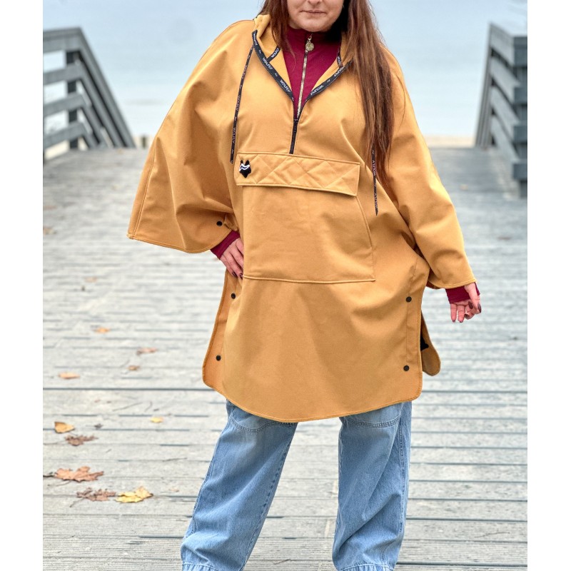 Wolfly damskie poncho do morsowanie bluza z kapturem regulowane przeciwdeszczowe musztardowe - 6