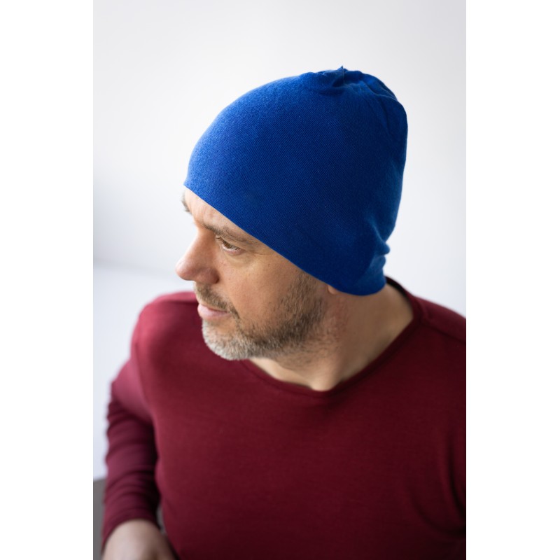 Wolfly meska czapka z wełny merino bezszwowa cienka niebieski denim - 1