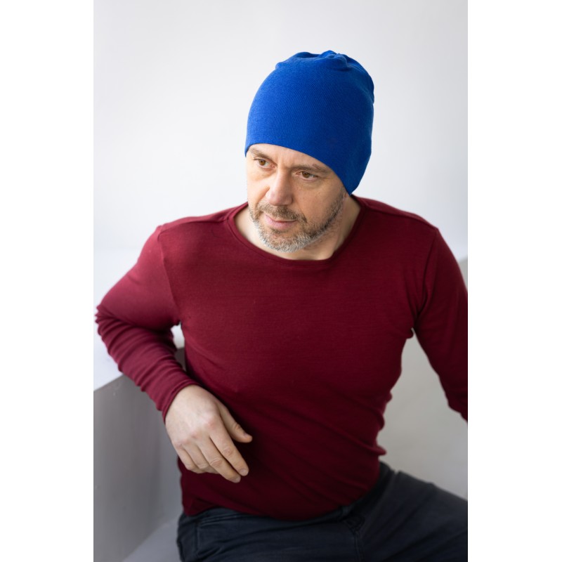 Wolfly meska czapka z wełny merino bezszwowa cienka niebieski denim - 3