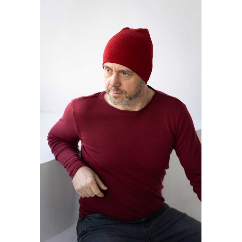 Wolfly meska czapka z wełny merino bezszwowa cienka niebieski denim - 1