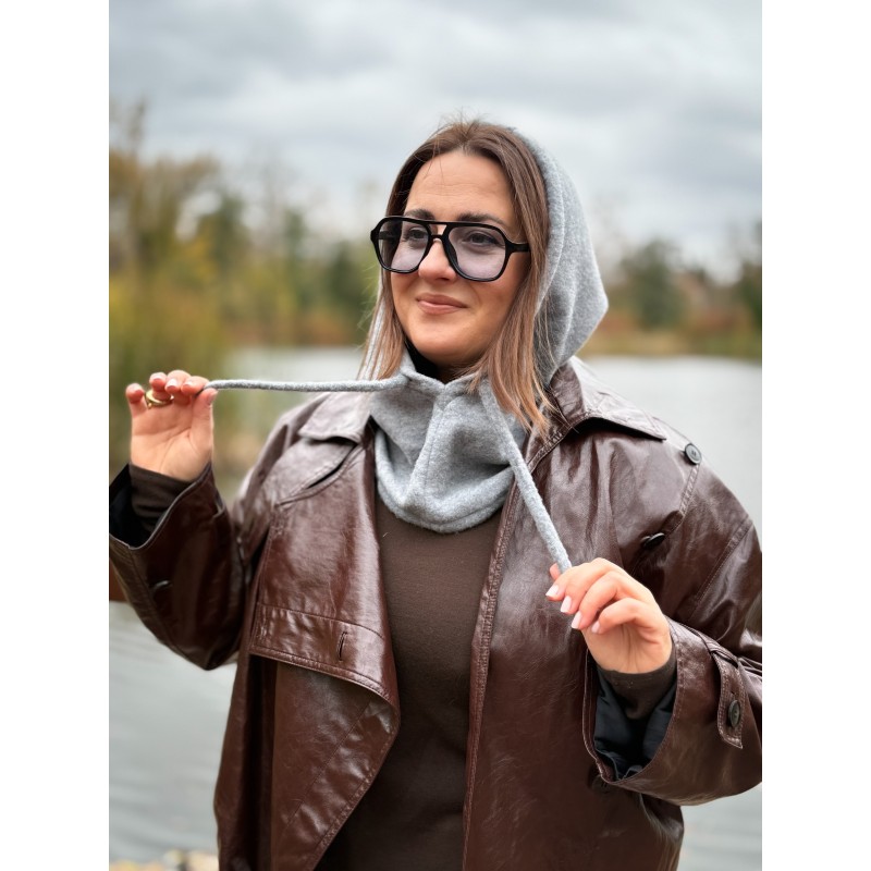 Wolfly damski kaptur balaclava z wełny merino jasny szary - 5