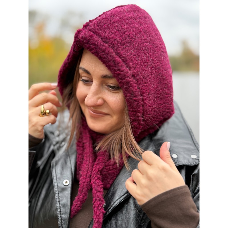 Wolfly damski kaptur balaclava bucle z wełny merino bordowa - 6