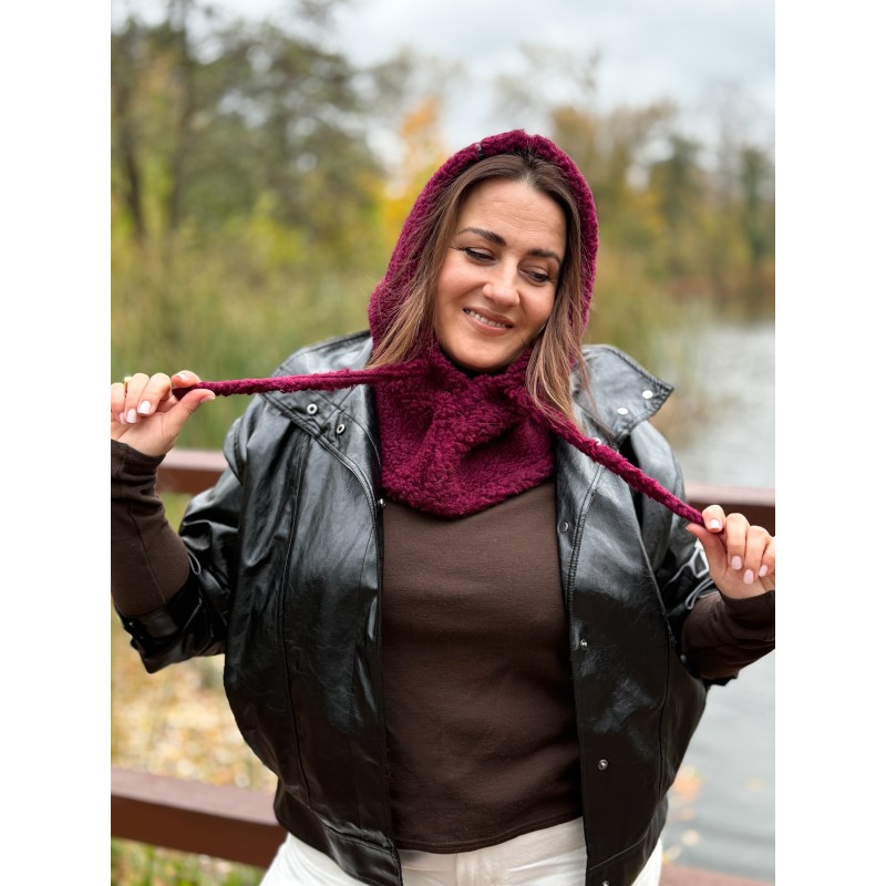 Wolfly damski kaptur balaclava bucle z wełny merino bordowa - 8