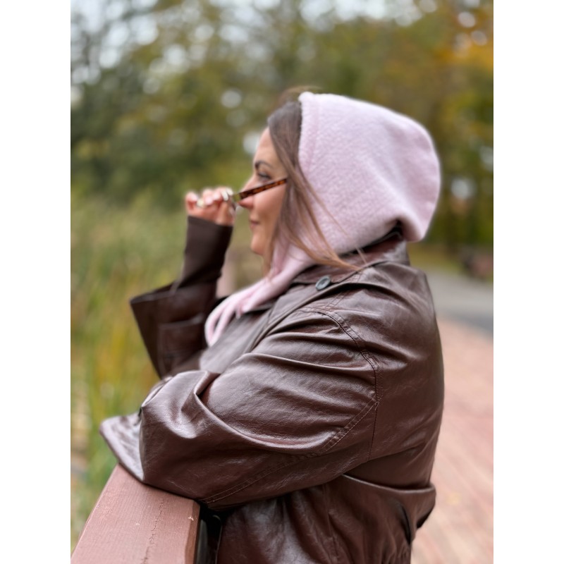 Wolfly damski kaptur balaclava z wełny merino różowy - 1