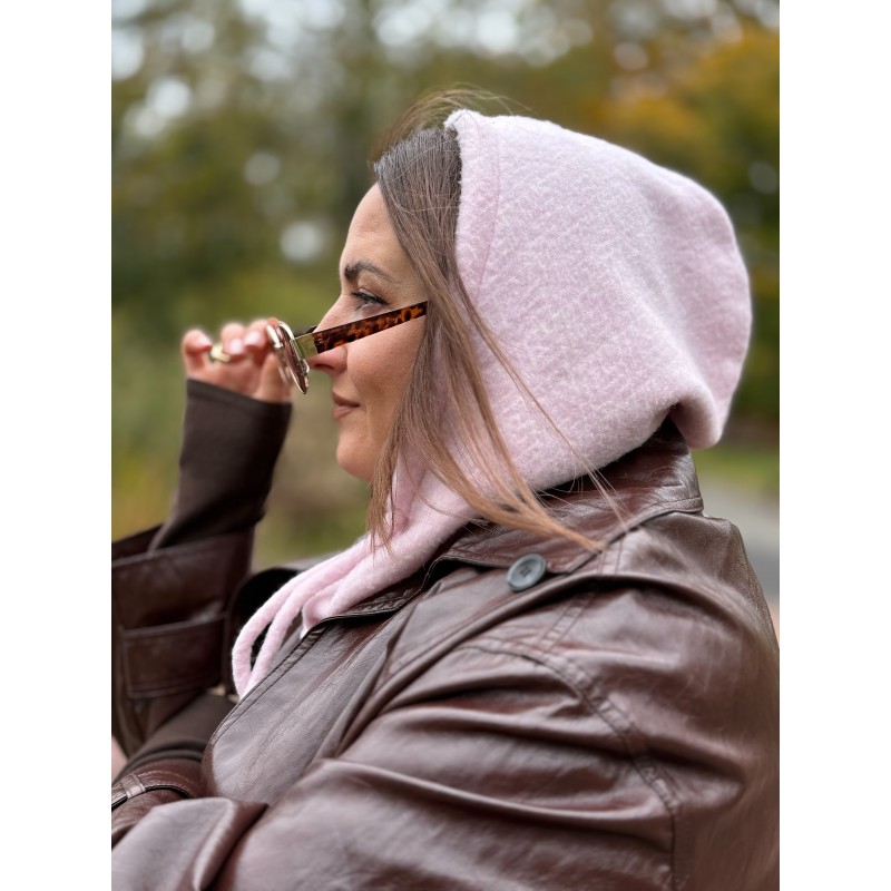 Wolfly damski kaptur balaclava z wełny merino różowy - 2