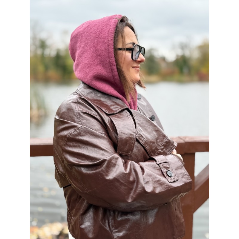 Wolfly damski kaptur balaclava z wełny merino jagodowy - 1