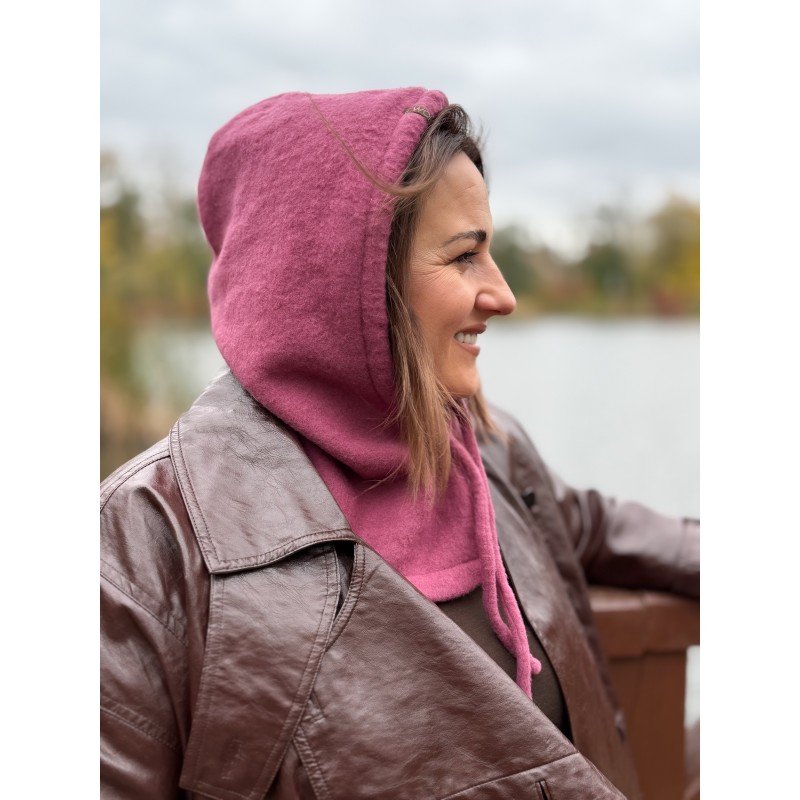 Wolfly damski kaptur balaclava z wełny merino jagodowy - 2