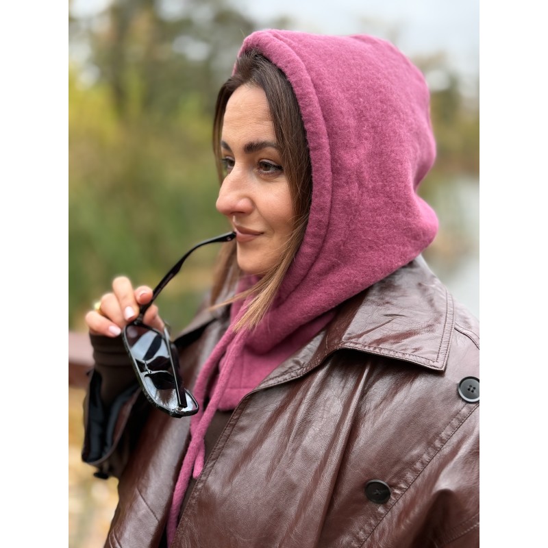 Wolfly damski kaptur balaclava z wełny merino jagodowy - 3