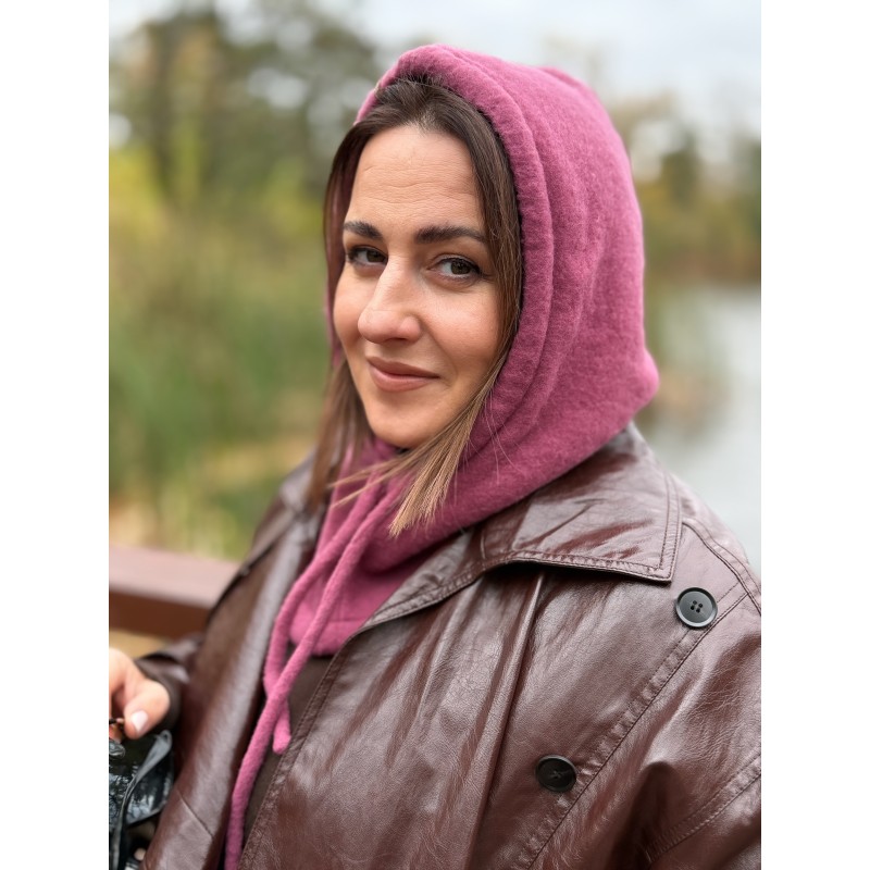 Wolfly damski kaptur balaclava z wełny merino jagodowy - 4