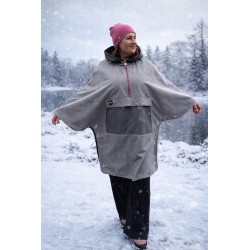 Wolfly damskie poncho do morsowania z kapturem rozpinane przeciwdeszczowe jasny szary melanż - 4