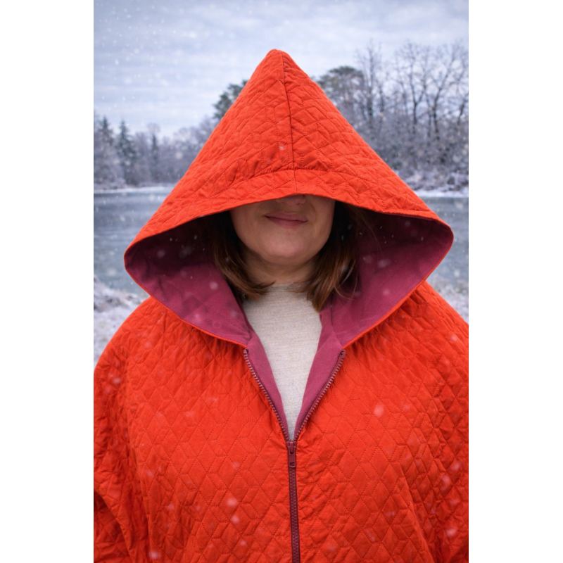 Wolfly damskie poncho do morsowanie bluza z kapturem regulowane przeciwdeszczowe pomarańczowe - 1