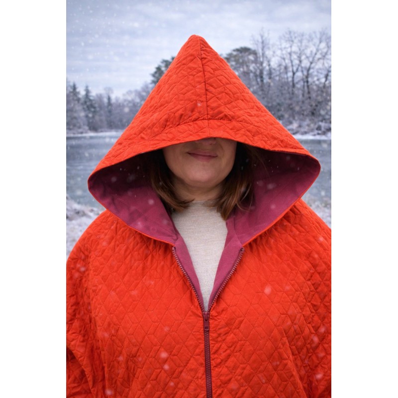 Wolfly damskie poncho do morsowanie bluza z kapturem regulowane przeciwdeszczowe pomarańczowe - 4