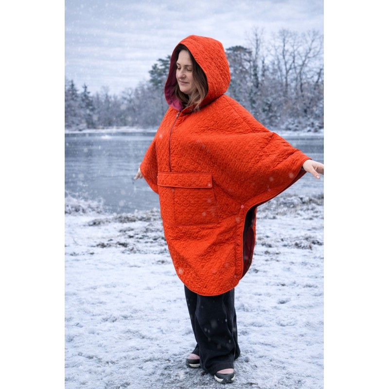 Wolfly damskie poncho do morsowanie bluza z kapturem regulowane przeciwdeszczowe pomarańczowe - 5