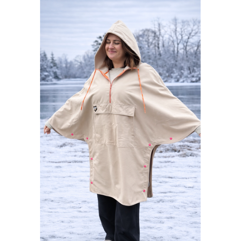 Wolfly damskie poncho do morsowania bluza z kapturem regulowane przeciwdeszczowe beżowe - 4
