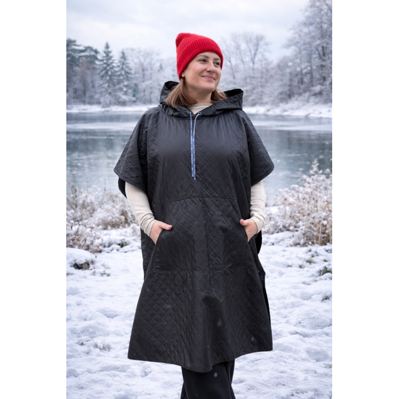 Wolfly damskie poncho do morsowania ochronne przeciwdeszczowe czarne pikowane - 1