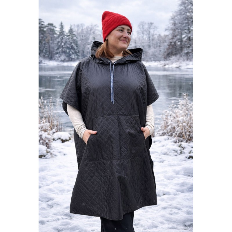 Wolfly damskie poncho do morsowania ochronne przeciwdeszczowe czarne pikowane - 2