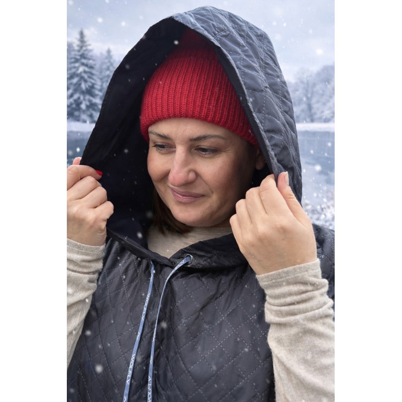 Wolfly damskie poncho do morsowania ochronne przeciwdeszczowe czarne pikowane - 3