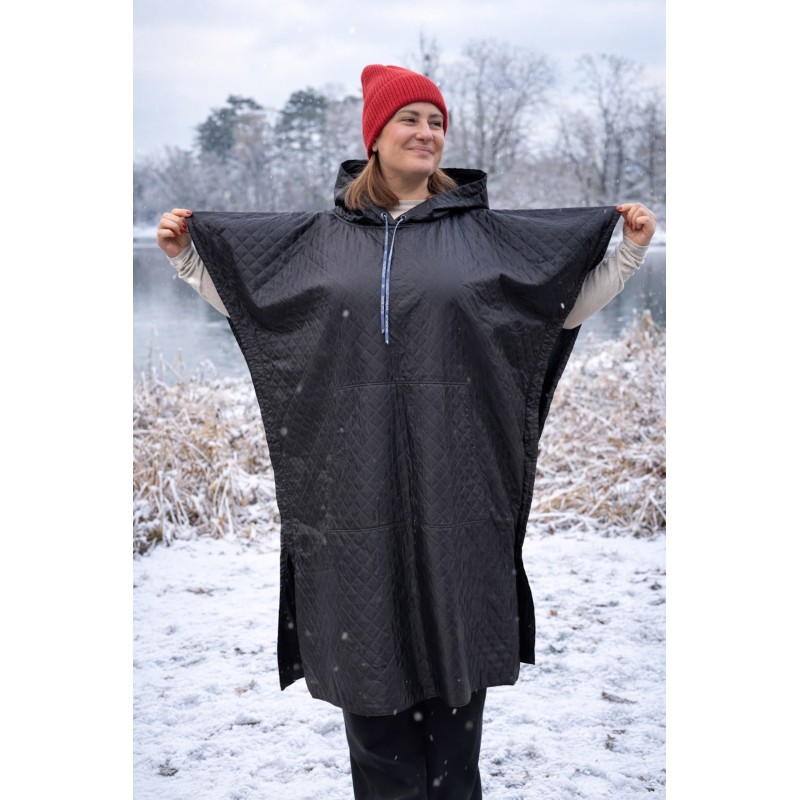 Wolfly damskie poncho do morsowania ochronne przeciwdeszczowe czarne pikowane - 4