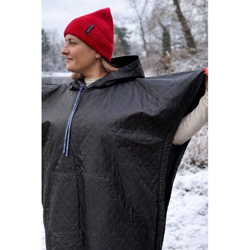 Wolfly damskie poncho do morsowania ochronne przeciwdeszczowe czarne pikowane - 5